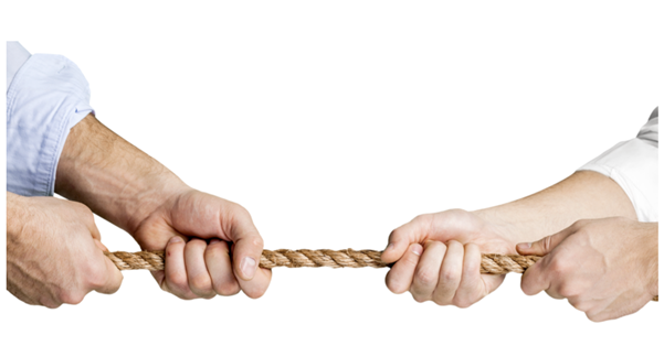 two hands pulling on a rope